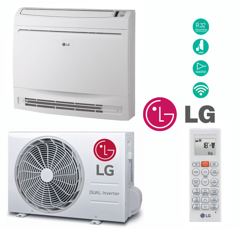 LG Klimaanlage Klima Truhe Truhengerät Bodenhöhe Effizient Scoop Design günstig preishwert Inneneinheit Innen Wandmontage Heizen kühlen weiß Sommer UQ-F NAO